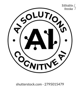 AI Solutions and Cognitive AI Icon with Human Head Outline and Neural Network, Artificial Intelligence, Smart Technology and Digital Intelligence Vector Design
