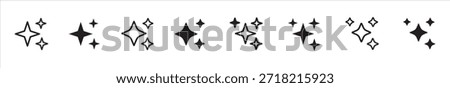 AI spark icon set. Artificial intelligence sparkle symbols. Solid and outline star variations. Generative AI magic effects. Futuristic AI technology icons for UI UX design.