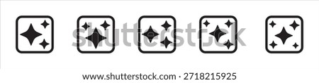 AI spark icon set in rounded square shape. Artificial intelligence generation symbol. Magic sparkle square icons. Modern AI technology sign. UI UX app interface symbol. Vector illustration isolated.