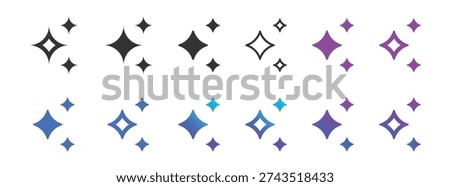 AI sparkle star icon set. Gradient shine effect, abstract generative artificial intelligence symbol. Glossy magic assistant logo. Futuristic holographic element for app branding and digital innovation