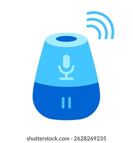 KI-Lautsprecher mit Sprachsteuerung und Wireless-Icons für Interactive Virtual Assistant mit künstlicher Intelligenz oder Alltagsleben Smart Home Concepts. Flaches Design, Vektorgrafik.