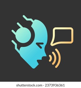 AI speaks gradient glyph icon with lineart for dark theme. Artificial intelligence. Voice assistant. Speech patterns. Isolated color vector illustration for night mode. Solid linear pictogram