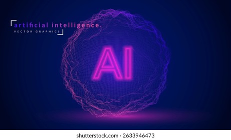 Ai Sphere Background. Abstract  3d Tech Bg For Artificial Intelligence And Big Data Concept. Grid Of 5G Network With Digital Globe And Science Effect. Blue And Purple Ai Sphere Background.