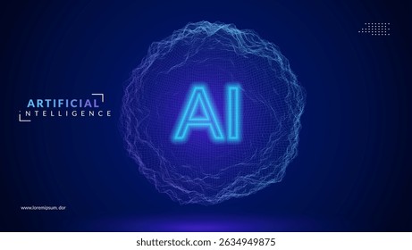 Ai Sphere Background. Abstract  3d Tech Bg For Artificial Intelligence And Big Data Concept. Conference Cover With Gradient Light And Modern Pattern. Blue And Purple Ai Sphere Background.