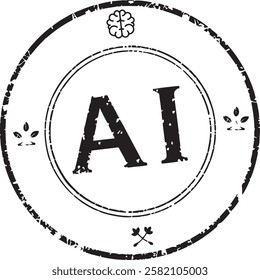 "AI" stamp. Seal in round frame. Artificial intelligence