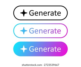 AI Botón estrella. Generar con sello de IA. Símbolo de inteligencia artificial. Gradiente azul púrpura digital AI robot signo. Estrella mágica asistente inteligente. Ilustración vectorial aislada sobre fondo blanco.
