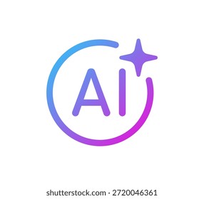 Icono del círculo de la estrella de AI. Símbolo de inteligencia artificial. Gradiente azul púrpura digital AI robot signo. Estrella mágica asistente inteligente. Elemento de diseño moderno. Ilustración vectorial aislada sobre fondo blanco.