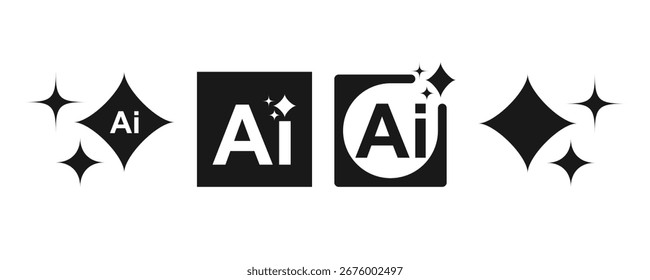 Estrella de la IA e icono cuadrado. Símbolo de Vector de inteligencia artificial. VECTOR de ilustración de icono de sistema de IA. Generar es un conjunto de iconos de IA.