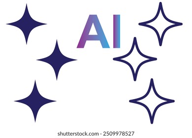 Ícone de estrelas do AI. Logotipo da inteligência artificial. Aprendizado de máquina. Gerar imagem e sinal de texto. Assistente de ajuda do computador. Ciência dos dados. Ilustração vetorial.