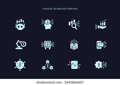 Ai Stock Market and Investment icons Pack for Artificial Intelligence Finance Analysis Economy Concept with Robot. Bitcoin Business and Cryptocurrency Blockchain Financial Tech, AI icon Payment.