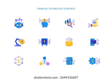 Ai Stock Market and Investment icons Pack for Artificial Intelligence Finance Analysis Economy Concept with Robot. Bitcoin Business and Cryptocurrency Blockchain Financial Tech, AI icon Payment.