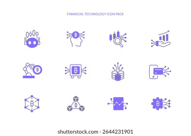 Ai Stock Market and Investment icons Pack for Artificial Intelligence Finance Analysis Economy Concept with Robot. Bitcoin Business and Cryptocurrency Blockchain Financial Tech, AI icon Payment.