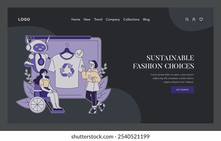 AI Stylist concept. Digital assistant aids in selecting eco-friendly apparel. Sustainability meets technology in fashion. Vector illustration.