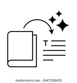 Ícone Vetor do AI Summarizer. Resumo de texto, condensação automatizada de conteúdo, aprendizado de máquina, ferramentas de escrita baseadas em IA, conteúdo eficiente, geração de resumo. Estilo da estrutura de tópicos.