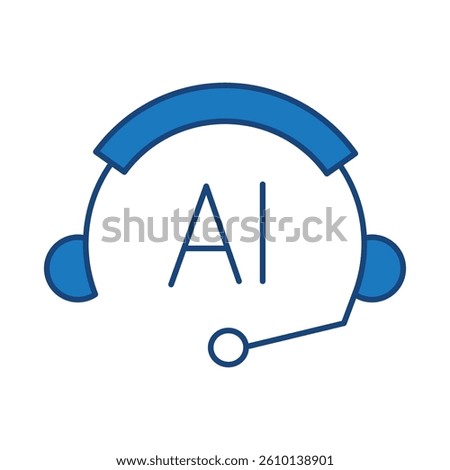 AI Support Center Blue Line Icons. AI, Brain, Robot, Bot, Technology, Mind, AI Agent, Intelligent Icons Editable Stroke Vector Illustration