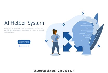 AI-Support-Illustration. Charaktere schauen sich ein autonomes Fahrsystem mit AI-Unterstützung an. AI-Support Service System Konzept. Vektorgrafik.