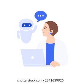 AI supports work. Vector illustration material of a woman whose productivity has improved thanks to it.