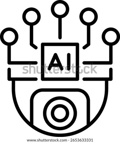 AI surveillance camera – line icon in outline style with editable stroke. Vector illustration on transparent background.