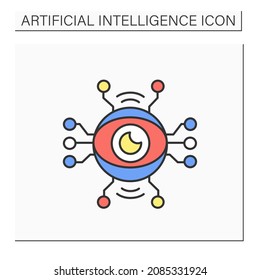 AI surveillance color icon. Wireless eye for smart surveillance technology and CCTV. Web, ui and digital CCTV security system projects. Isolated vector illustration