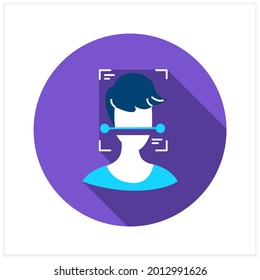 AI surveillance flat icon. Human face scanning. AI video surveillance face recognition technology concept pictogram. Isolated vector illustration