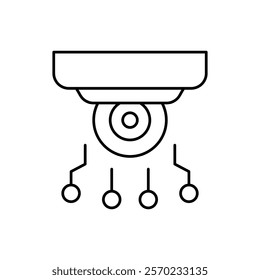 AI in surveillance line icon design. Implementation AI in surveillance sector. Camera cctv with circuits line design