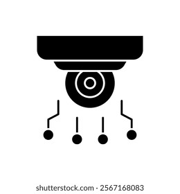 AI in surveillance solid icon design. Implementation AI in surveillance sector. Camera cctv with circuits design