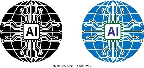 AI symbol on black and blue globe with technology theme