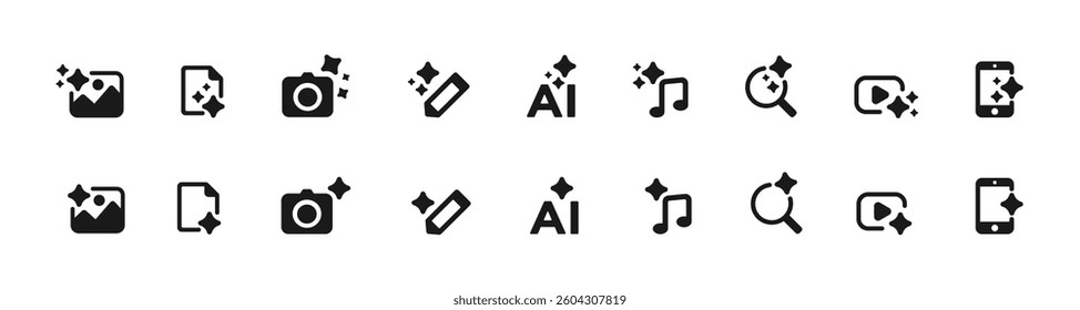 Ai symbols for various media purposes featuring image, document, music, video, and phone icons.
