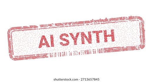 AI Synth Textsiegel mit rot gepunkteter Textur für digitale Technologieverifizierungskonzepte. Vektorgrafik mit künstlicher Intelligenz, einzeln auf weißem Hintergrund, für Technologieunternehmen und Datensicherheit.