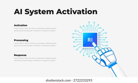 Ilustración de activación del sistema de IA, concepto de chip de inteligencia artificial, Ilustración vectorial de Tecnología de aprendizaje automático.