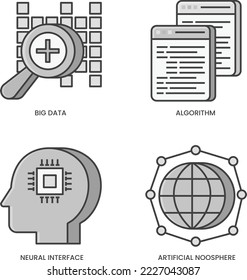 Icono de diseño de sistema de IA conjunto de iconos de diseño plano 
