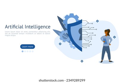 AI-Systemgrafik. Zeichen sehen das Sicherheitssystem der künstlichen Intelligenz. AI-Arbeitskonzept. Vektorgrafik.