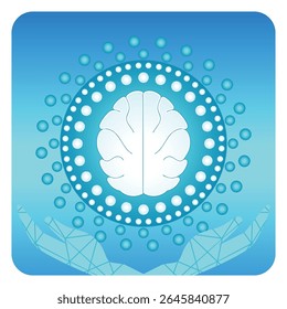 AI system to process and work with humans. Two hands embracing artificial intelligence technology refers to a human with a brain icon. Embrace AI, Artificial Intelligence adoption concept.