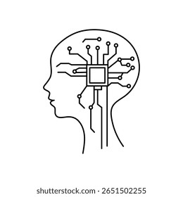 KI-System im menschlichen Gehirn dargestellt. Modernes Symbol für eine Nervenlinie.
