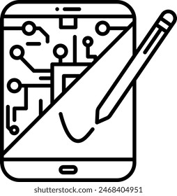 ai tablet with outline style with outline style black and white color