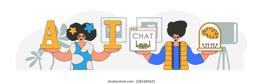 AI team of a guy and girl in modern style, vector image.