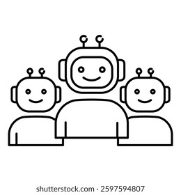 AI Teamwork and Collaboration Vector Icon Design with Editable Stroke