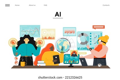 AI teamwork landing page vector template design