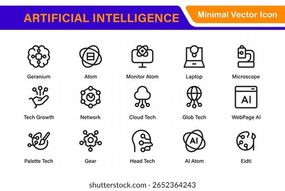 Ai tech and artificial intelligence icon set vector collection. AI Essentials line Icon collection, artificial intelligence icon set in line style, machine learning, smart robotic Free Vector