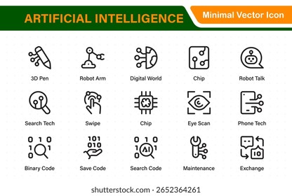 Ai tech and artificial intelligence icon set vector collection. AI Essentials line Icon collection, artificial intelligence icon set in line style, machine learning, smart robotic Free Vector