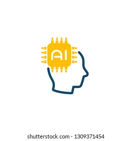 AI tech icon, chip and head