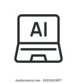 AI tech isolated icon, laptop with AI symbol vector icon with editable stroke