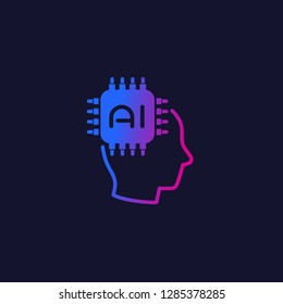 AI tech vector icon with chip and head