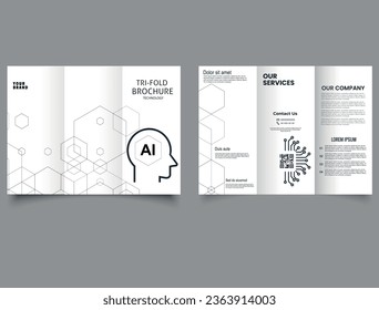 AI technologies, trifold brochure. Vector editable template.