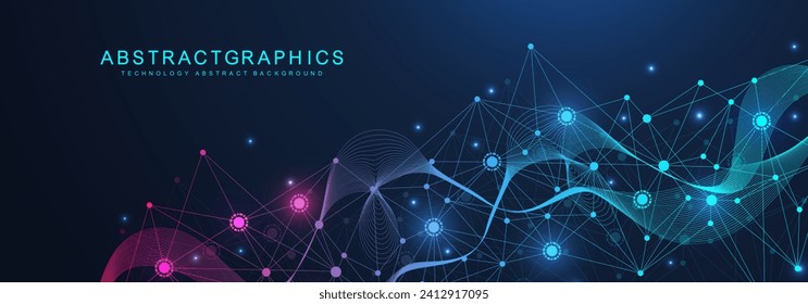 AI technology abstract background. AI generative art creative banner concept in the digital style. High tech poster with place for text. Futuristic design element.