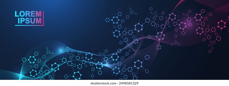 AI technology abstract background. AI generative art creative banner concept in the digital style. High tech poster with place for text. Futuristic design element