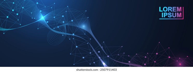 AI technology abstract background. AI generative art creative banner concept in the digital style. High tech poster with place for text. Futuristic design element
