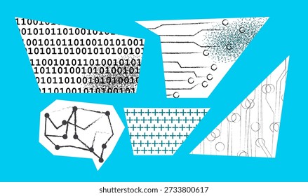 AI Technology Abstract Background with Geometric Shapes, Circuit Patterns and Binary Code
