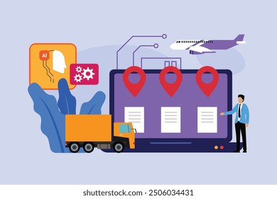 AI Technology. abstract metaphor 2d flat vector illustrations
