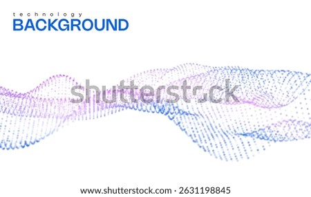 AI technology abstract white background with vector waves of flowing blue and purple particles, curvy lines of dots in motion, technology and science theme